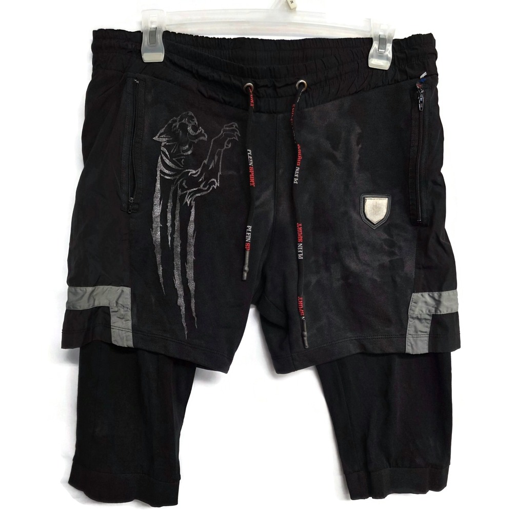 Plein Sport Equipment Mens Layered Athletic Compression Shorts Black Tiger